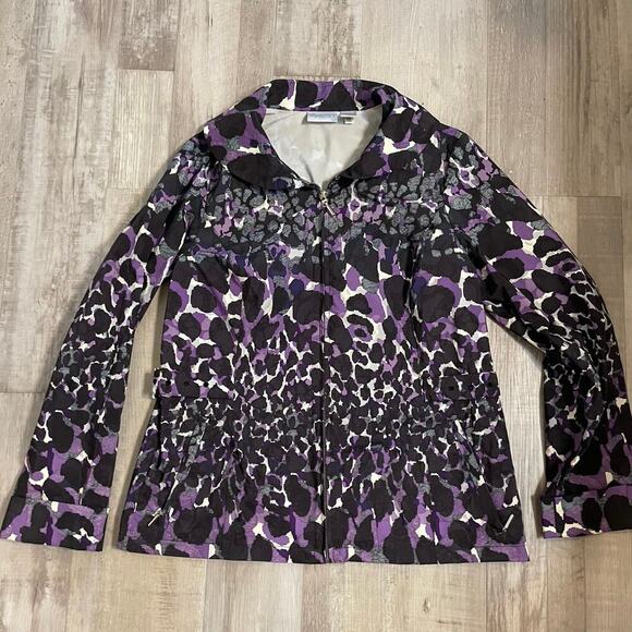 Chico’s Zenergy Women’s Medium Rain Jacket Purple Black Zip Up Lightweight - Picture 9 of 15